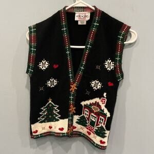 Vintage Heartworks Christmas Sweater Vest M Gingerbread House Holiday Grandma